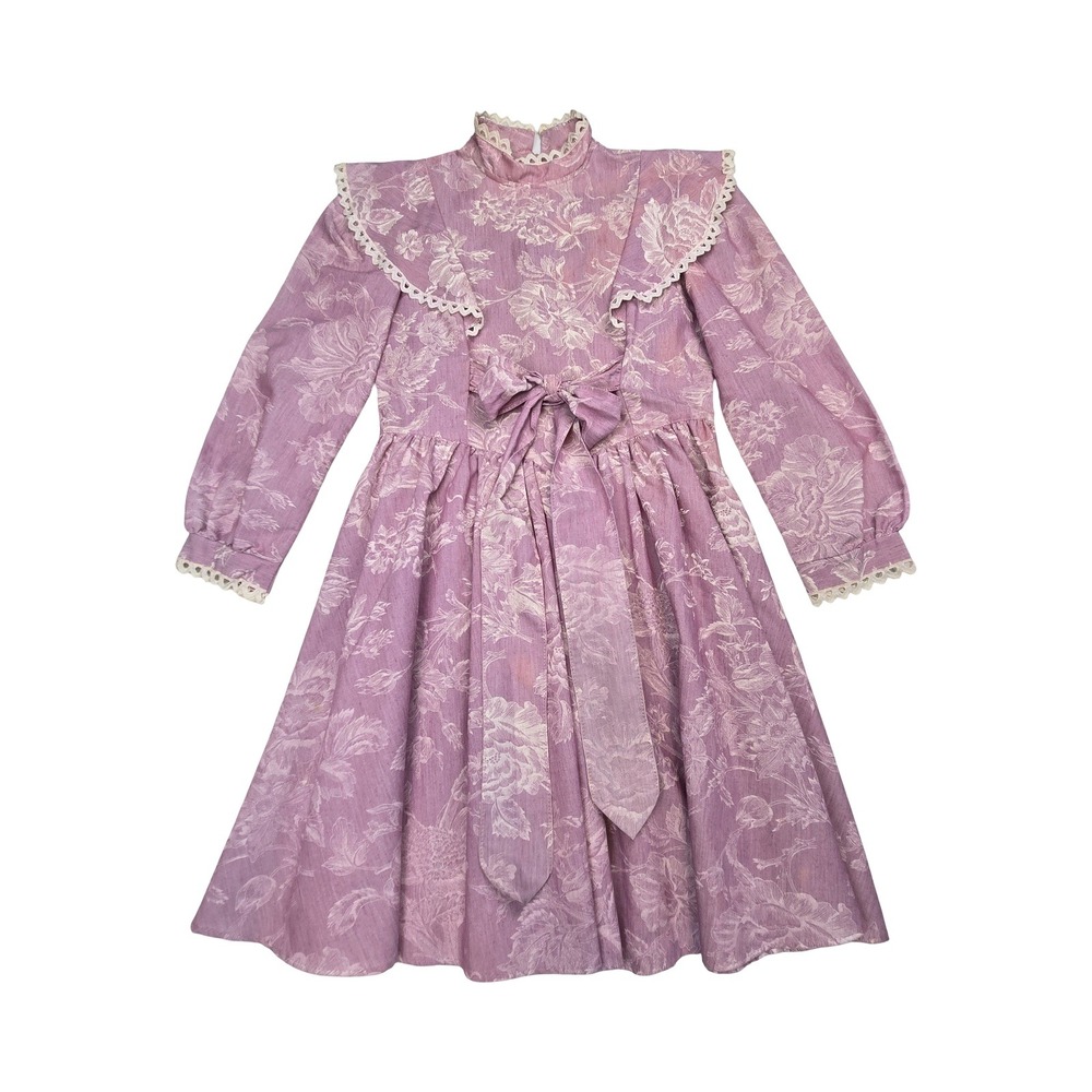 Vintage 70s Bonnie Jean Girls Purple Floral Lace Prairie Dress Size 10 ILGWU USA